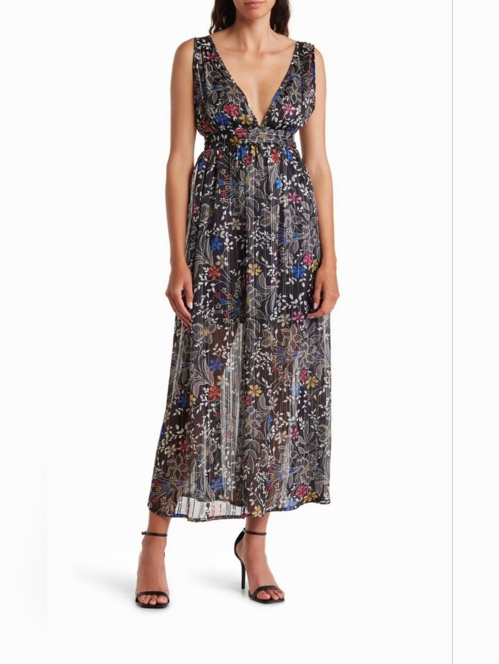 Anthropologie Raga Floral Maxi Dress Plunge Neckline Size Small NWT Sleeveless